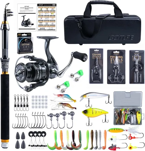 Goture Fishing Rod and Reel Combos-Telescopic Fishing Pole Spinning Reel Lures Set with PC Hard Shell Suitcase, Telescopic Rod Reel Combo Kit for D: