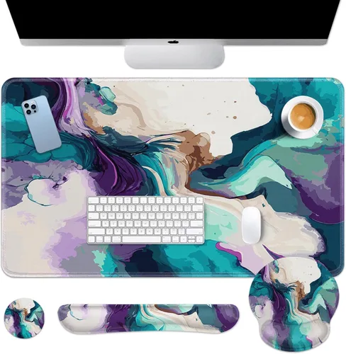 Miniatura 19 de Britimes Blue Sea - Juego de Alfombrilla de Teclado y Mouse Playa de Arena Rosa 4 en 1 Alfombrilla Grande + Reposamuñecas para Teclado +