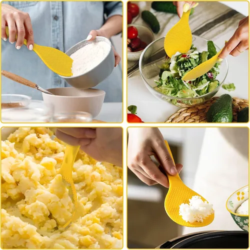 Miniatura 6 de FireKylin Cuchara de arroz de silicona con paleta antiadherente y resistente al calor, cuchara para olla arrocera, cuchara para servir - Naranja