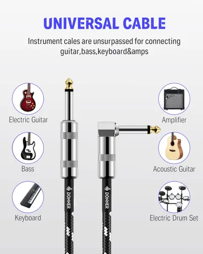 Miniatura 2 de Donner - Cable de guitarra de 10 pies, cable de instrumento eléctrico, cable AMP para bajo para guitarra eléctrica, amplificador de bajo, audio