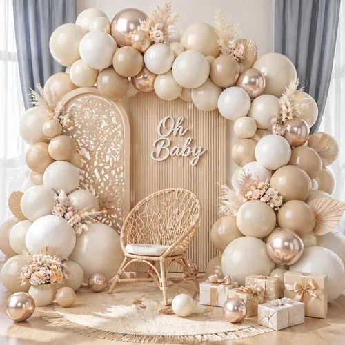 Miniatura 4 de Paquete de 60 globos de 12 pulgadas con temática de arena blanca, globos beige cromado, metálico, champán, piel y crema neutro, decoraciones