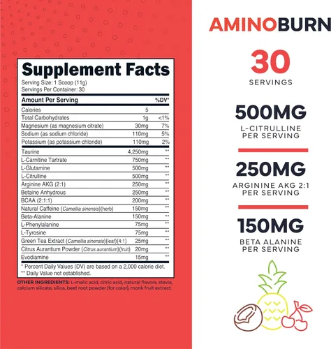 Miniatura 2 de Type Zero AminoBurn - Suplemento natural para antes del entrenamiento + BCAA (Tropical Punch 30serv) sin azúcar BCAA Aminoácidos Suplemento Keto
