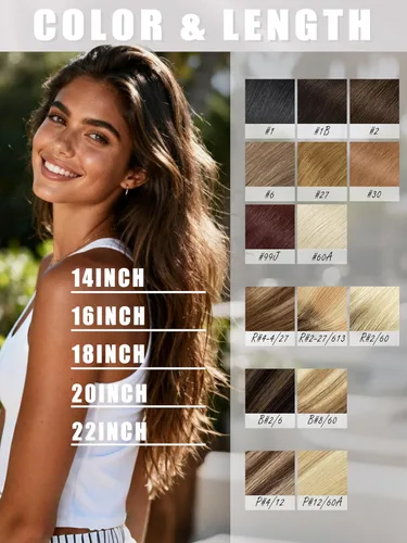 Miniatura 8 de Lacer Extensiones de cabello humano Remy con cinta, 20 piezas, 1.76 oz, extensiones de cabello humano con cinta color marrón chocolate a rubio
