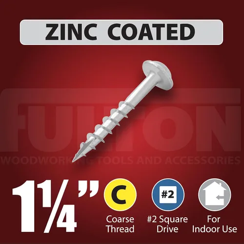 Miniatura 7 de Fulton Woodworking Tools 500 tornillos de madera autorroscantes con revestimiento de zinc #8 x 1 ¼ con rosca gruesa y un destornillador cuadrado #2