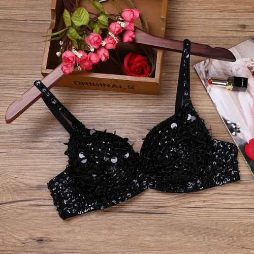 Miniatura 6 de Sujetador de disfraz de danza del vientre brillante para mujer, con lentejuelas, para baile rave, fiesta, club
