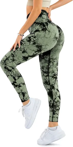 Miniatura 9 de A AGROSTE Leggings con levantamiento de glúteos para mujer, cintura alta, para entrenamiento, gimnasio, yoga, teñido anudado, sin costuras, mallas