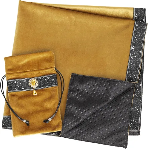 Miniatura 10 de Bolsa de cartas de tarot, mantel de adivinación, encaje de río estrella, parte inferior de partículas de terciopelo grueso con bolsa de tarot (negro)