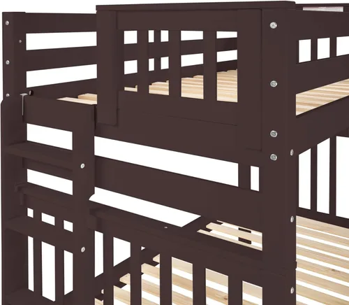 Miniatura 6 de Bedz King Literas altas de tamaño individual sobre individual, estilo Mission con escalera lateral y 2 cajones debajo de la cama, color cereza oscuro