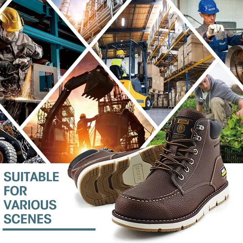 Miniatura 5 de Jacata Botas de trabajo para hombre Moc Toe Wedge Botas De Trabajo Para Hombre Soft Toe Antideslizante Construcción Industrial Botas de Cuero