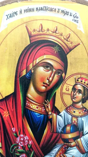 Miniatura 3 de Icono de madera ortodoxa griega de madera ortodoxa griega hecha a mano de la Virgen María, la rosa unwithering / MP2