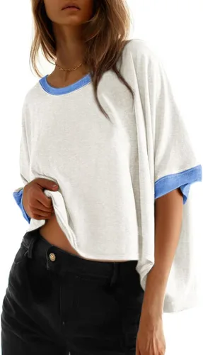 Miniatura 29 de Dokotoo -Camisetas de verano para mujer, color liso, holgadas, de gran tamaño, básicas