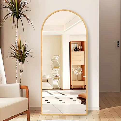 Miniatura 7 de Espejo arqueado de longitud completa con soporte, espejo de cuerpo completo de 64 x 21 pulgadas, espejo de pared de arco con marco fino de aleación