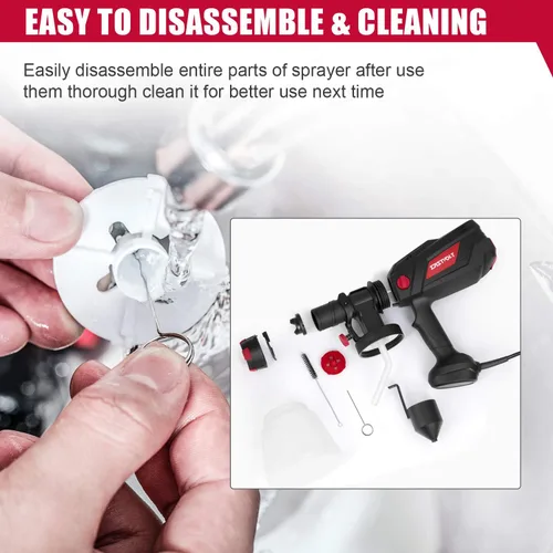 Miniatura 9 de Eastvolt Pulverizador de pintura HVLP de alta potencia de 600 vatios, pistola de pulverización eléctrica en casa Eastvolt, 4 boquillas, 3 patrones
