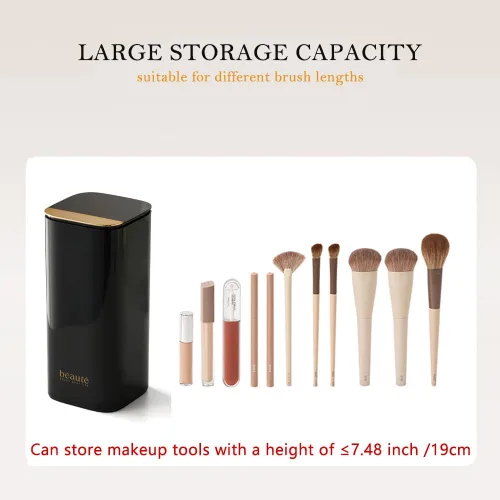 Miniatura 3 de Soporte para brochas de maquillaje emergente con tapa, organizador de brochas de maquillaje de 4 ranuras, organizador de cosméticos de maquillaje