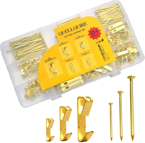 Kit de 184 piezas para colgar cuadros, ganchos de pared y ganchos de pared para colgar, 20 libras, 30 libras, 50 libras con ganchos de metal y