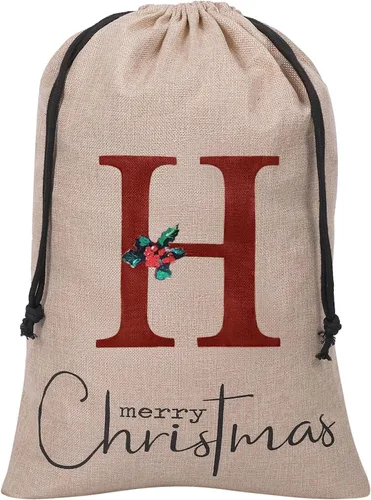Miniatura 11 de Subyan Bolsa de regalo de Navidad de arpillera de 27 x 23 pulgadas, extra grande, reutilizable, personalizada, con monograma, con cordón