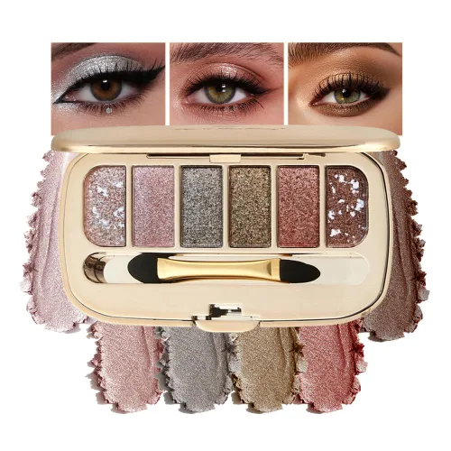 Miniatura 18 de Paleta de sombras de ojos de acabado múltiple, paleta de brillo metálico mate con polvo sedoso y suave, destello fino y duocromático, sombras 2#