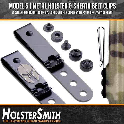 Miniatura 7 de HolsterSmith - Clip universal de metal para cinturón para hacer fundas, modelo 5, (3 agujeros), color negro táctico
