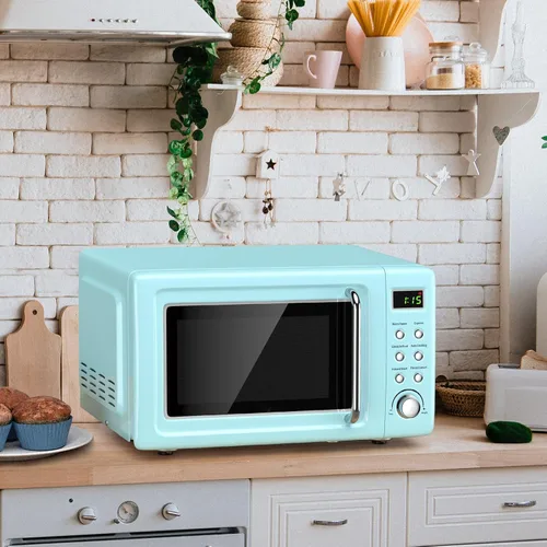 Miniatura 8 de Microondas retro Moccha, microondas compacto de 0.7 pies cúbicos, hornos de microondas de 700 vatios para encimera con 5 niveles de potencia