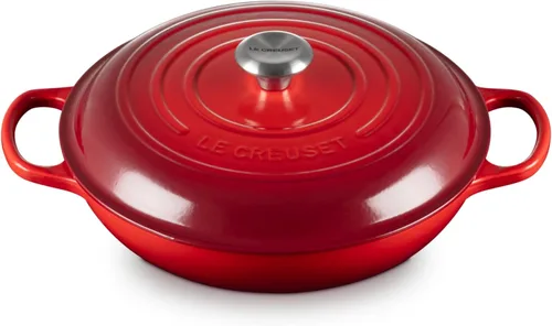 Miniatura 34 de Le Creuset Braiser Signature de hierro fundido esmaltado, 5 cuartos de galón, Flame Llama