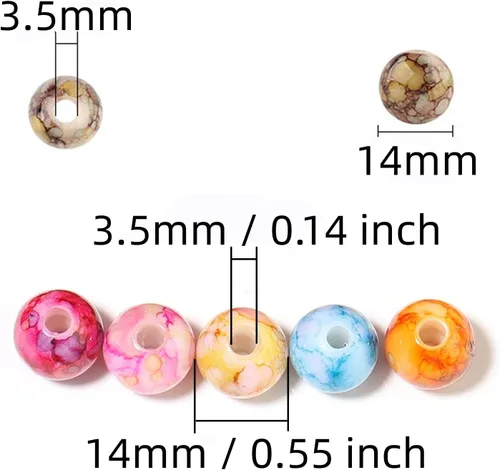 Miniatura 2 de 200 cuentas de cristal acrílico para hacer joyas, cuentas redondas sueltas, dijes, patrones de tinta para pulseras, aretes, collares, anillos