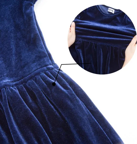Miniatura 4 de GAZIAR Vestido largo de terciopelo con bolsillos para niñas, vestido casual de manga larga, vestido de fiesta para vestido de noche, Navidad, boda