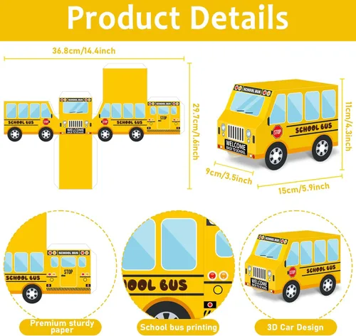 Miniatura 3 de ZOIIWA 12 cajas de regalo de autobús escolar, decoración de autobús, cajas de regalo de regreso a clases, caja de regalo de primer día de autobús