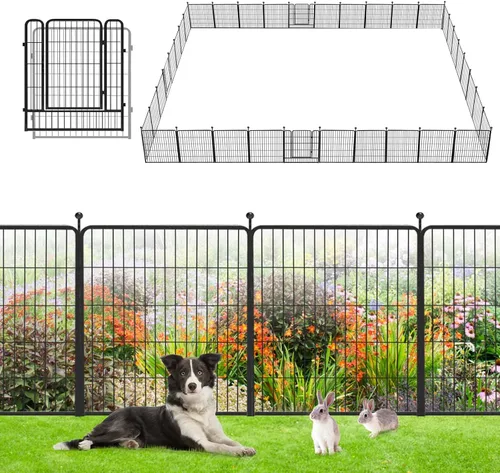 Miniatura 12 de Valla de Jardín con Puerta Cercado de Metal para Patio, 32 pulgadas x 23 pies 10 Paneles de Valla Sin Excavación Paneles de Valla Temporal