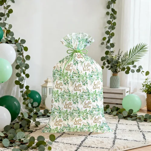 Miniatura 3 de WRAPAHOLIC Bolsa de regalo de plástico neutro extra grande de 56 pulgadas para bebé, hojas de eucalipto, bolsa de bicicleta jumbo para regalos