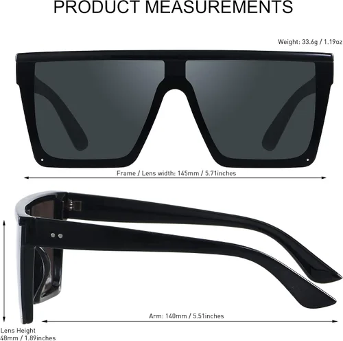 Miniatura 4 de LYZOIT Lentes de sol cuadrados de gran tamaño para mujeres y hombres, parte superior plana grande, protección UV, sombras sin montura