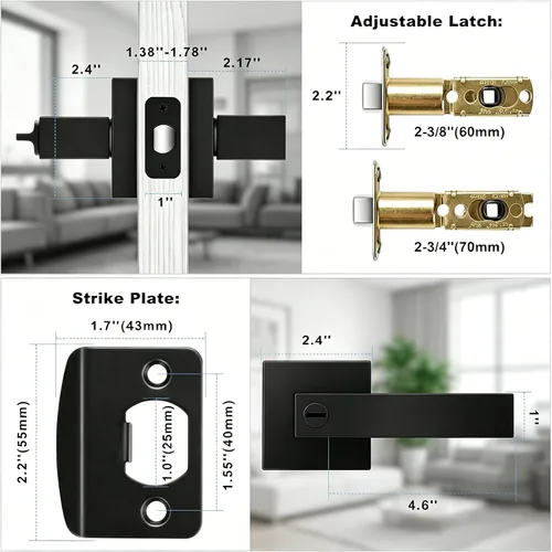 Miniatura 6 de Manija de puerta de privacidad, paquete de 10 manijas de puerta color negro mate, perilla de puerta interior sin llave con cerradura para dormitorio