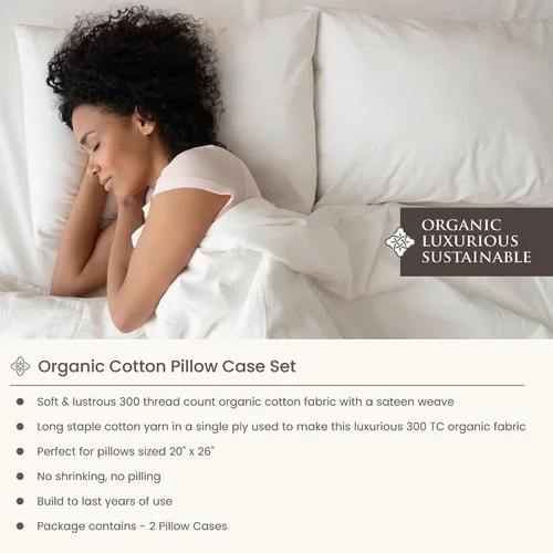 Miniatura 8 de Bioweaves - Fundas de almohada 100% algodón orgánico de 300 hilos, tejido de satén suave, certificado por la Norma Mundial de Textiles Orgánicos