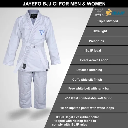 Miniatura 2 de Jayefo Cinturón deportivo brasileño Jiu Jitsu Gi para hombres y mujeres uniforme de agarre preencogido GIS ultra ligero Kimonos para adultos BJJ Gi