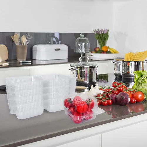 Miniatura 6 de WAQIAGO 150 bandejas de plástico desechables resistentes con bisagras de 5 x 5 pulgadas, recipientes desechables para llevar para ensaladas, frutas