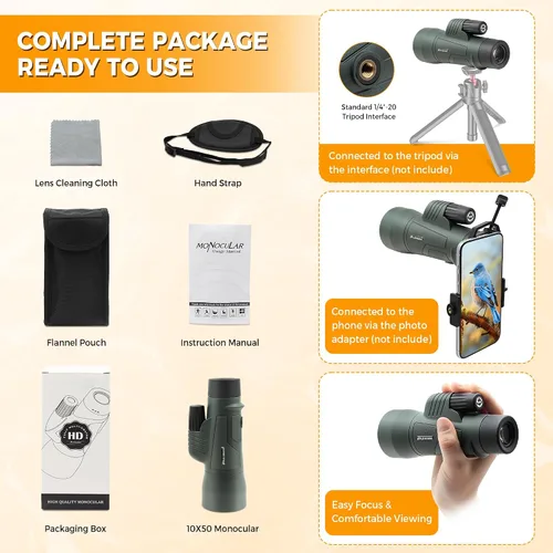 Miniatura 7 de Astromania Monoculares de prisma BAK4 de alta potencia de 10 x 50, impermeable, monoscopio de mano compacto para observación de aves, eventos