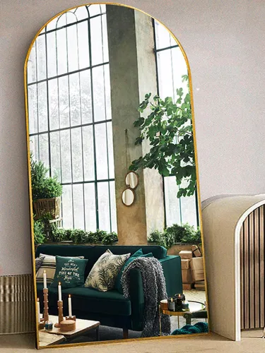 Miniatura 10 de Otlsh - Espejo de piso arqueado, espejo de cuerpo entero de 76"x34" con soporte, independiente, marco de aluminio - Negro
