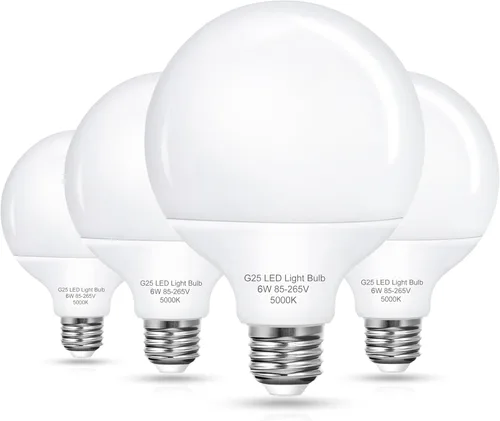 EvaStary Bombillas de tocador, bombilla LED de globo de 6 W (equivalente a 60 W), bombillas redondas de luz diurna de 5000 K para espejo de Blanco