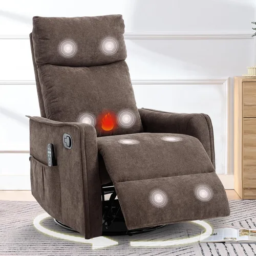 Miniatura 19 de cinkehome Silla Reclinable Mecedora Giratoria con Masaje y Calefacción para Guardería - Silla Reclinable de Espacio Pequeño con Soporte Lumbar, Giro
