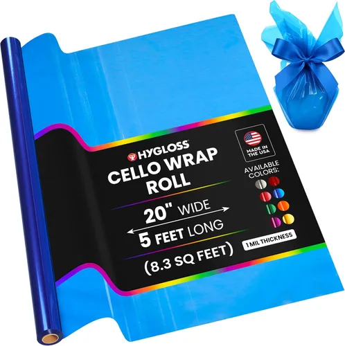 Hygloss 7606 papel de regalo de celofán, 20 pulgadas, 5 pies, color azul, Azul, N/A