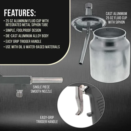 Miniatura 3 de TCP Global Brand pistola de pintura base de aire neumática con taza de alimentación por succión, también para atomizar forro protector