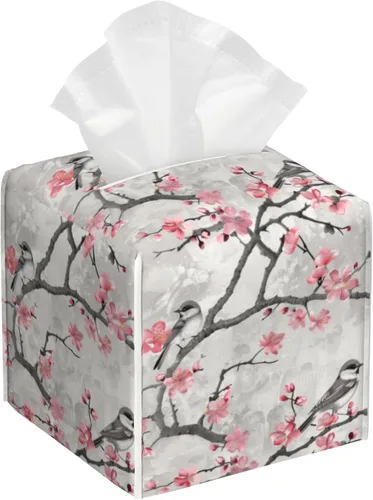 Miniatura 13 de Caja de pañuelos con diseño floral de amapola marrón con acuarela, diseño de flores abstractas de cuero, soporte decorativo para caja de papel