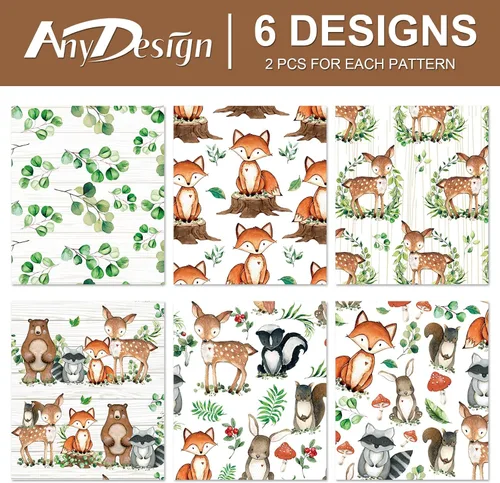 Miniatura 3 de AnyDesign 12 hojas de papel de regalo de criaturas del bosque, papel de regalo de eucalipto de animales de la selva, papel de arte plegado plano