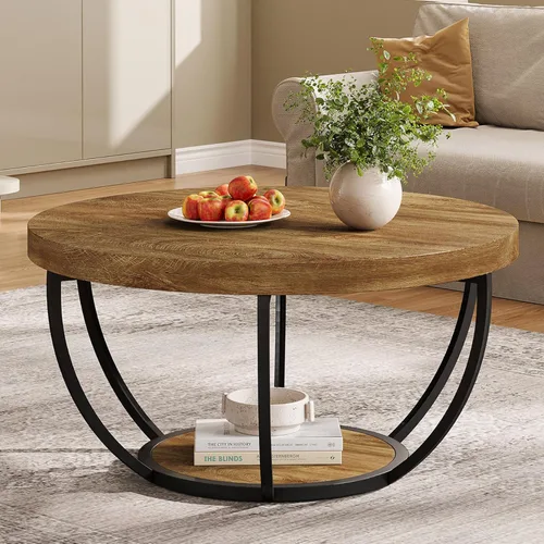 Miniatura 12 de Tribesigns Mesa de Centro Redonda, 31.7" Mesa de Centro Circular de Madera de 2 Niveles con Estantes de Almacenamiento, Mesa de Cóctel de Acento