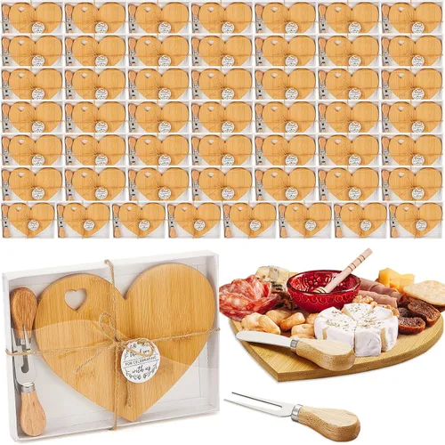 Miniatura 11 de Patelai Juego de 12 Tablas de Queso para Ducha de Soltera, Favores de Corazón, Tablas Mini de Charcutería, Cuchillos de Queso de Madera, Caja