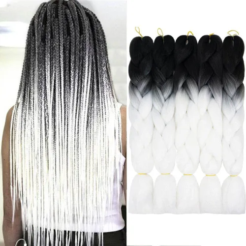 Miniatura 15 de Extensiones de cabello trenzado color gris degradado, 5 unidades, trenzas sintéticas de 24 pulgadas, 2 tonos, cabello gris para trenzas de caja, #28