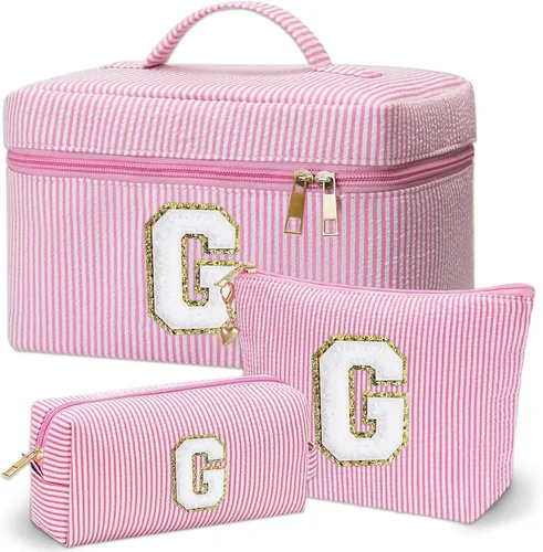Miniatura 47 de Bolsa de maquillaje Adoryoung 3 piezas rosa+azul, Azul, A