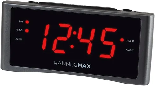 HANNLOMAX Radio despertador HX-151CR, radio PLL AM/FM, alarma dual, pantalla LED roja de 1.2 pulgadas, solo operación de CA. (gris plateado)