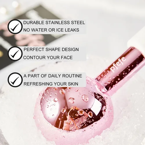 Miniatura 2 de Globos de hielo pfefe para cara y ojos, varitas criogénicas irrompibles de acero inoxidable para rutinas de belleza, globos de enfriamiento con Rosa