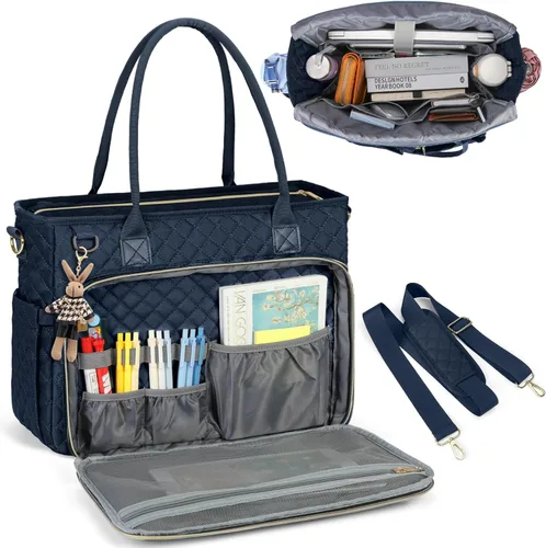 Miniatura 24 de RAINSMORE Bolsa de mano para profesores, bolsa de computadora portátil de 15.6 pulgadas para mujer, bolsas de trabajo, bolsa de enfermera, bolsa