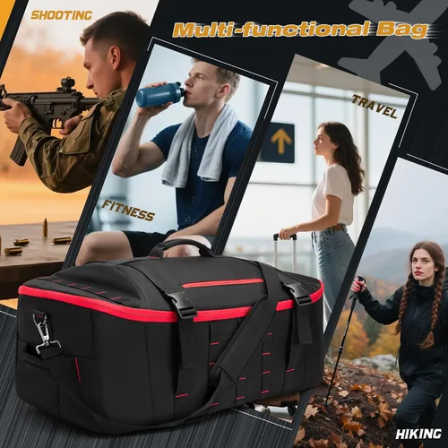 Miniatura 7 de Bolsa de lona táctica de 65 L con correas de mochila, bolsillo húmedo y divisores desmontables, mochila de lona para viajes, deportes y militares